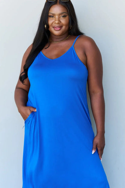 Ninexis Good Energy Regular/ Full Size Cami Side Slit Maxi Dress in Royal Blue - Nikki’s Place