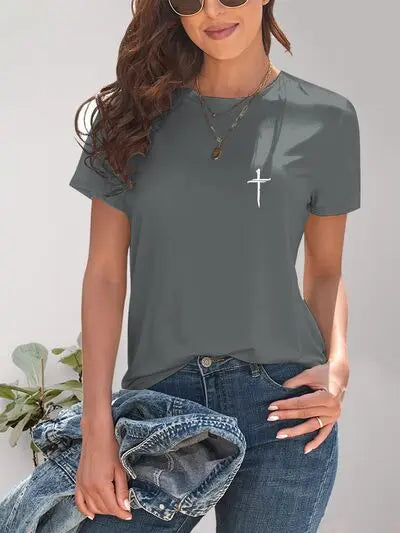 Cross Graphic Round Neck T-Shirt - Nikki’s Place