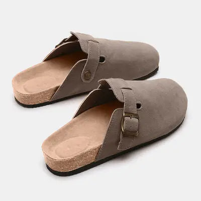 Suede Closed Toe Buckle Slide - Nikki’s Place