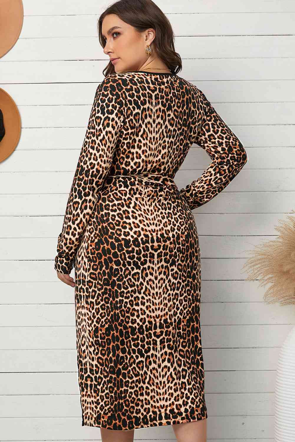 Plus Size Leopard Belted Surplice Wrap Dress - Nikki’s Place