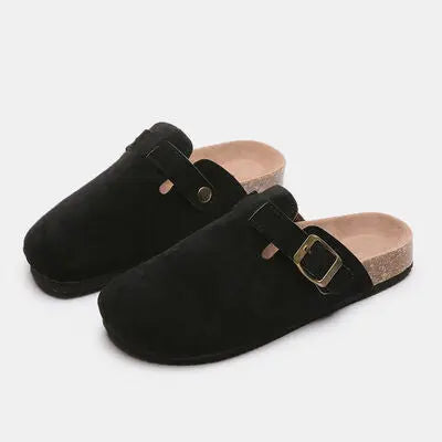 Suede Closed Toe Buckle Slide - Nikki’s Place