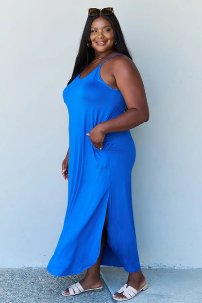 Ninexis Good Energy Regular/ Full Size Cami Side Slit Maxi Dress in Royal Blue - Nikki’s Place