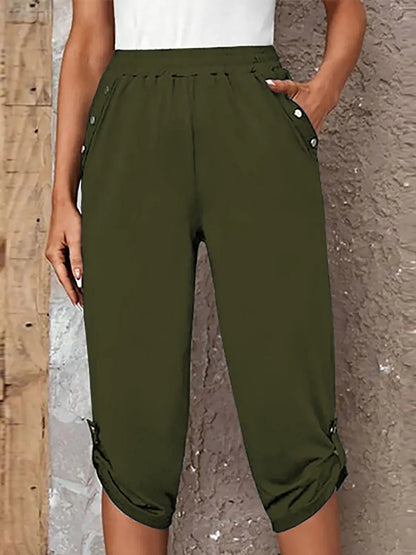 Full Size Roll-Tab Capris Pants - Nikki’s Place