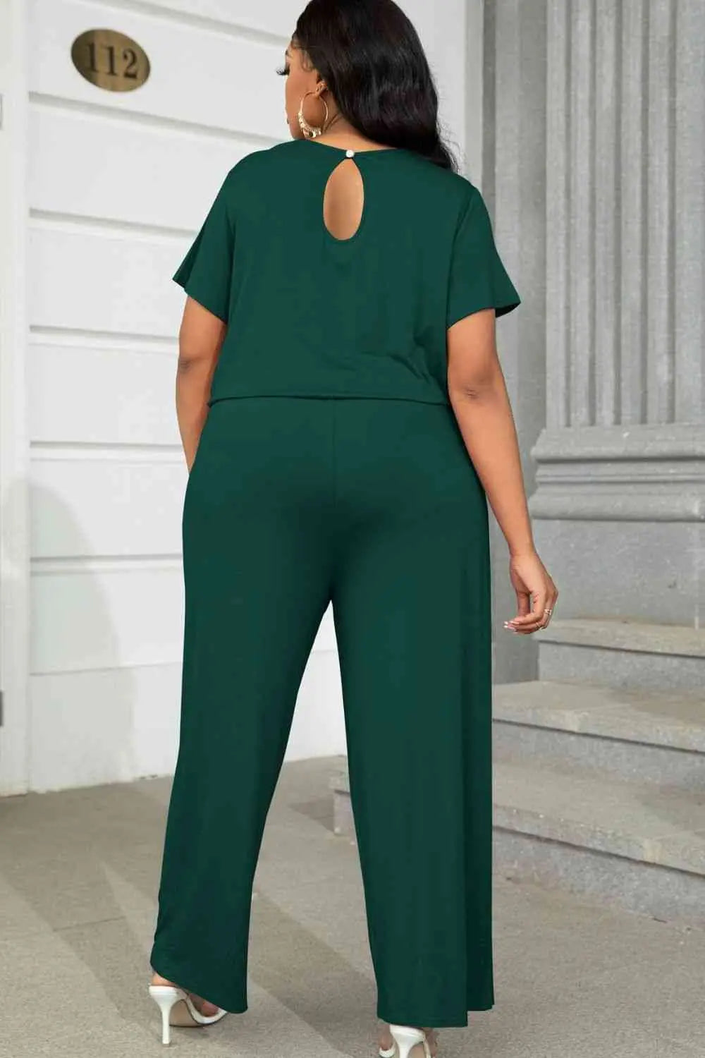 Plus Size Drawstring Waist Short Sleeve Jumpsuit - Nikki’s Place