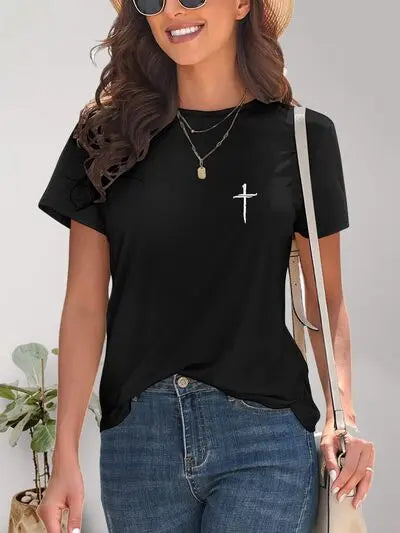 Cross Graphic Round Neck T-Shirt - Nikki’s Place