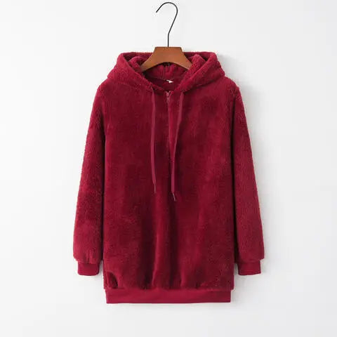 Quarter-Zip Drawstring Teddy Hoodie - Nikki’s Place