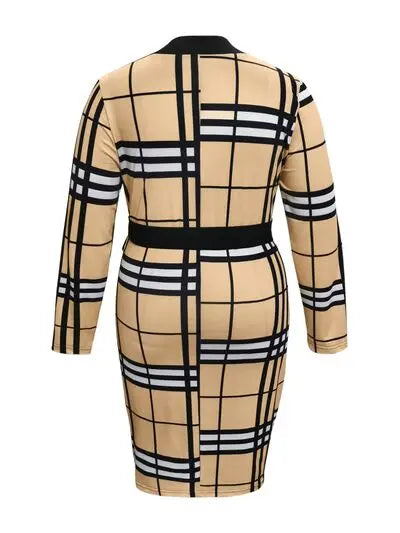 Plus Size Plaid V-Neck Long Sleeve Wrap Dress - Nikki’s Place