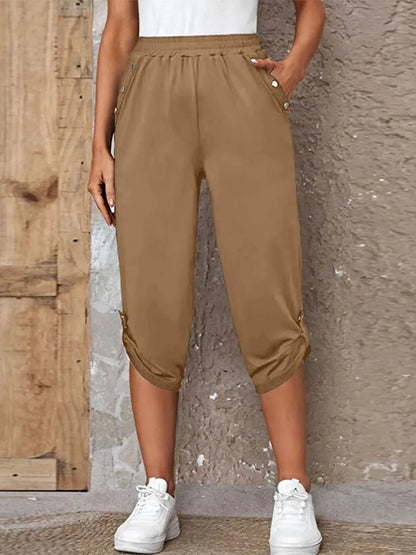 Full Size Roll-Tab Capris Pants - Nikki’s Place