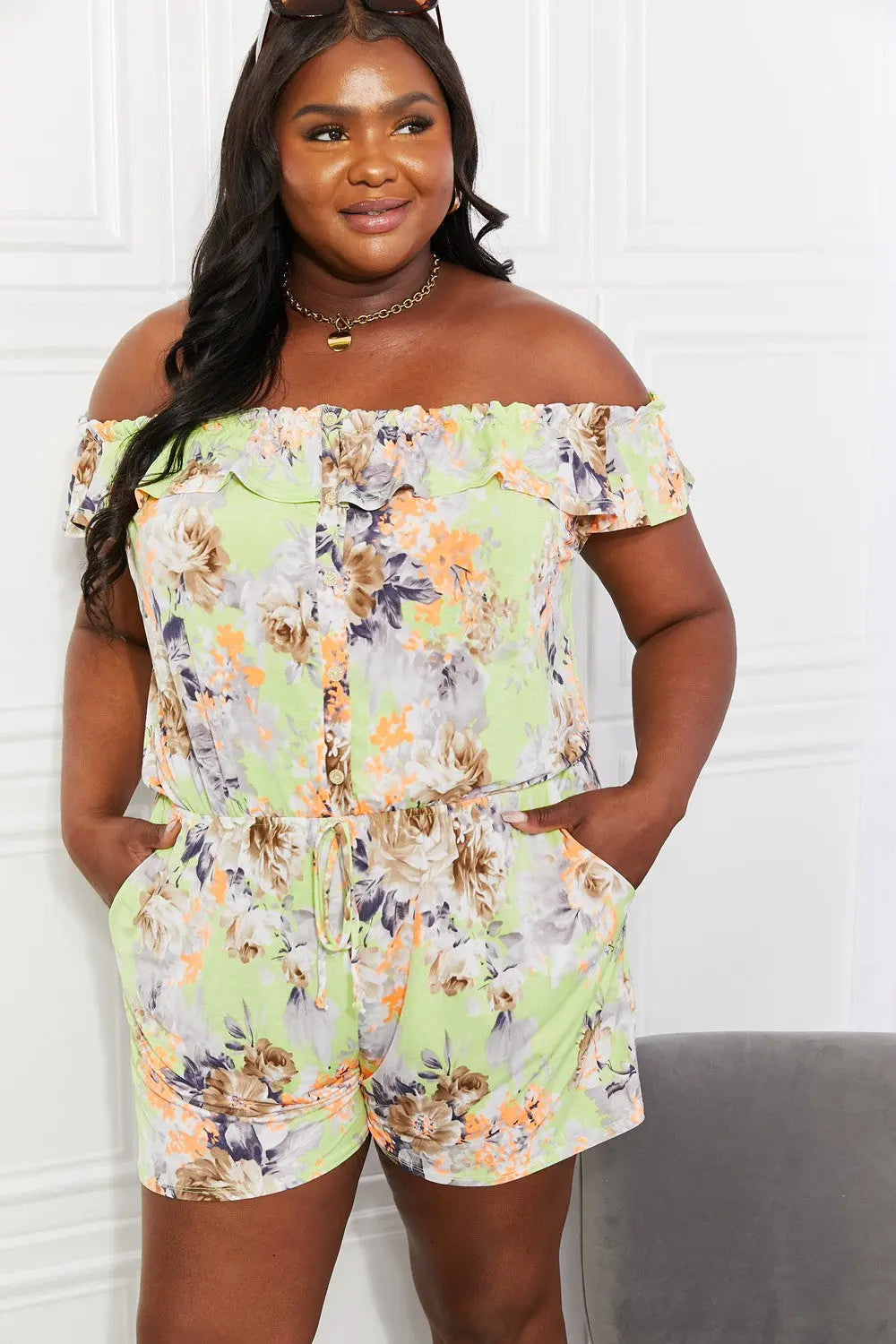 Sew In Love Full Size Pure Delight Floral Off-Shoulder Romper - Nikki’s Place