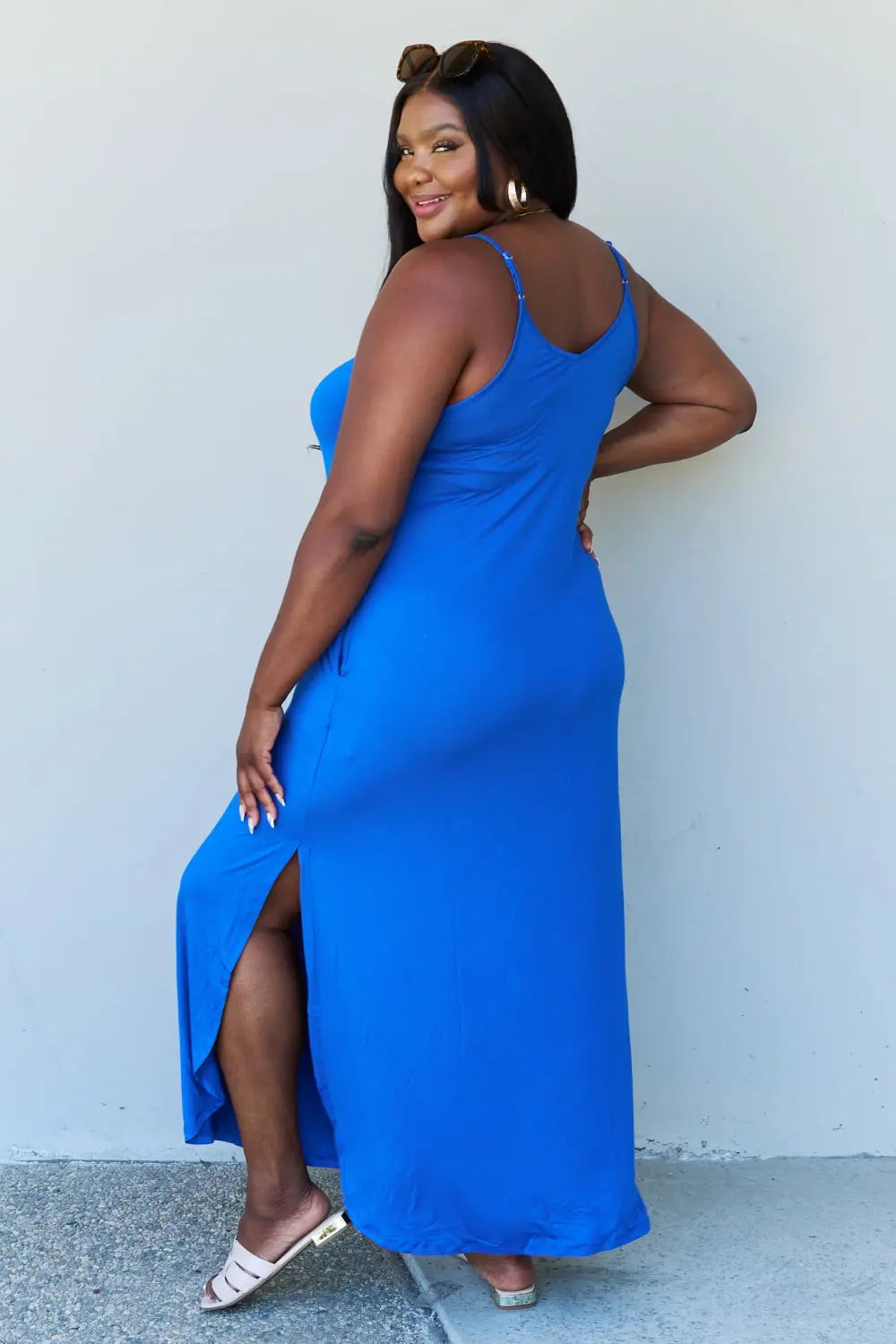 Ninexis Good Energy Regular/ Full Size Cami Side Slit Maxi Dress in Royal Blue - Nikki’s Place