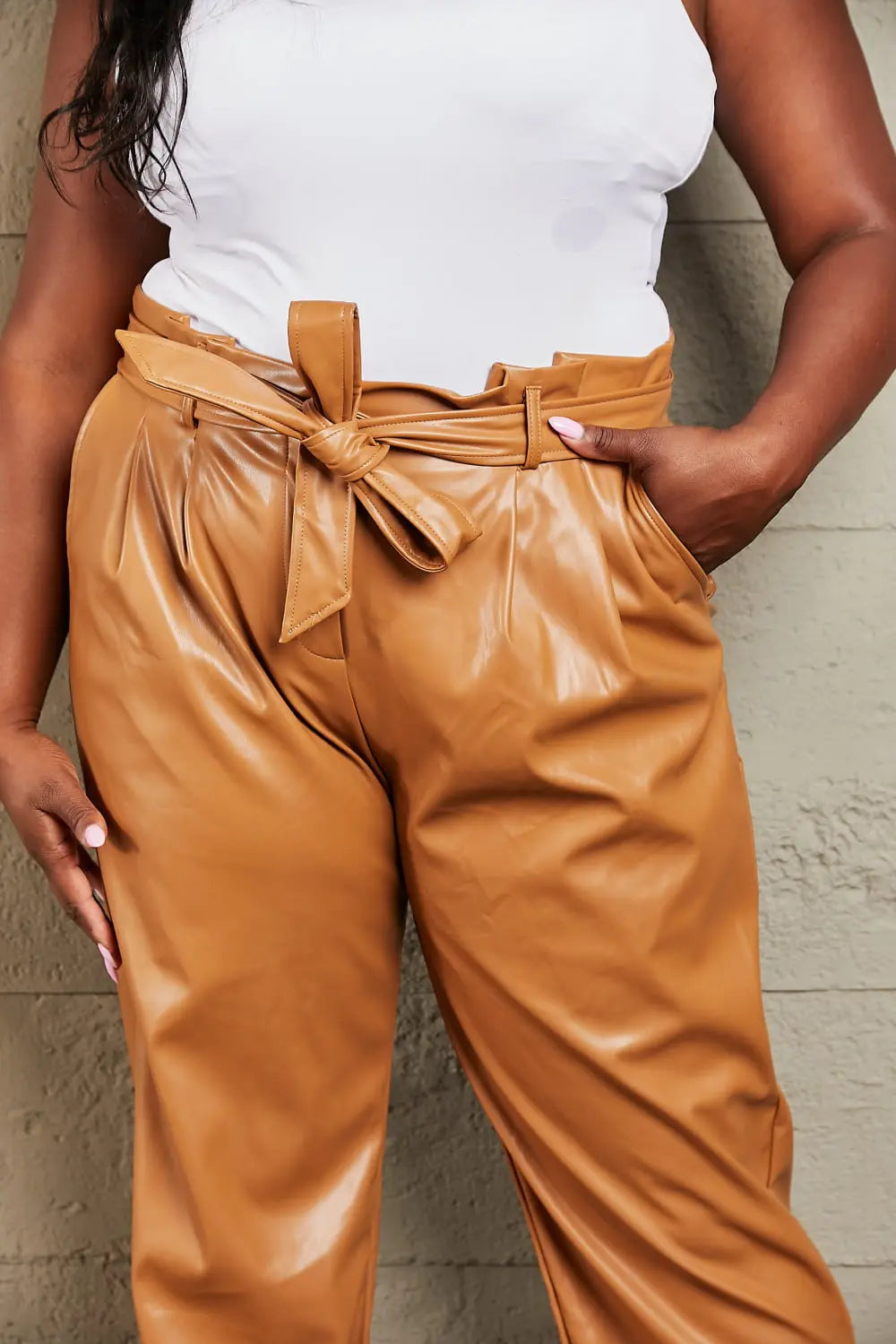 HEYSON Powerful You Regular/Full Size Faux Leather Paperbag Waist Pants - Nikki’s Place