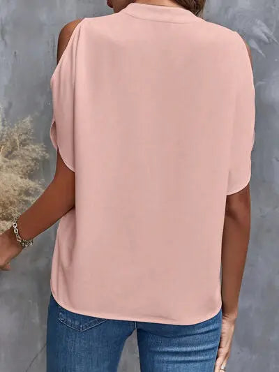 Notched Cold Shoulder Blouse - Nikki’s Place