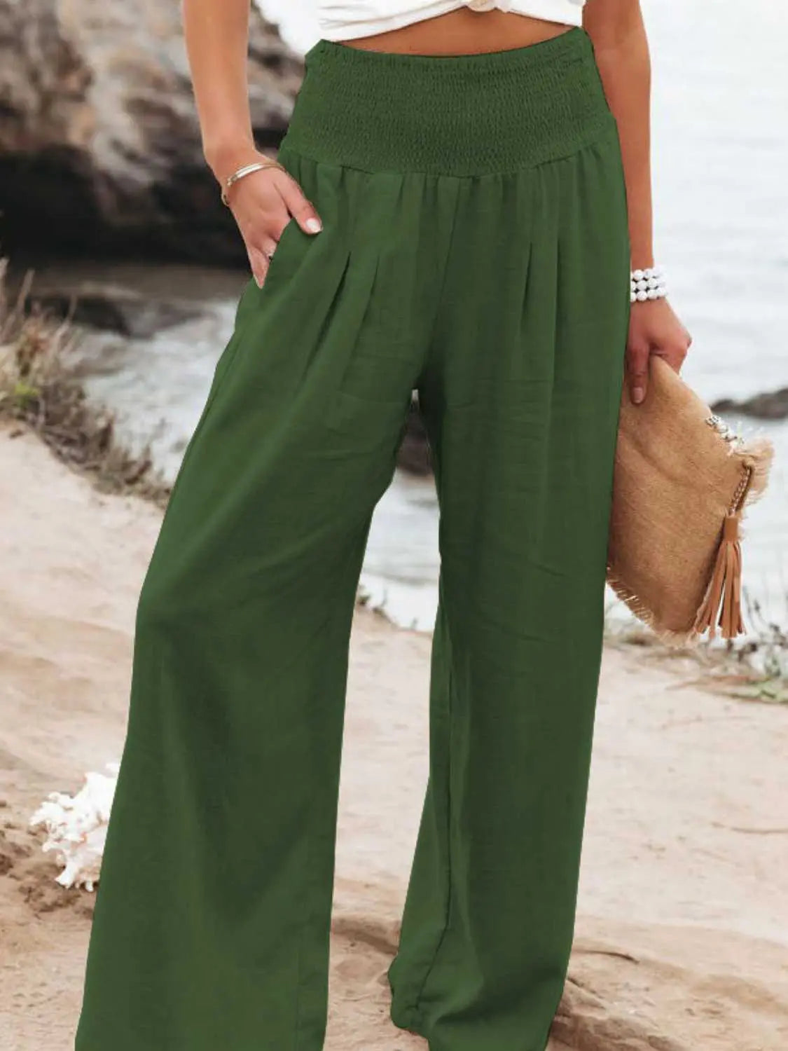 Regular/Full Size Smocked Waist Wide Leg Pants - Nikki’s Place