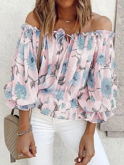 Floral Off-Shoulder Flounce Sleeve Blouse - Nikki’s Place