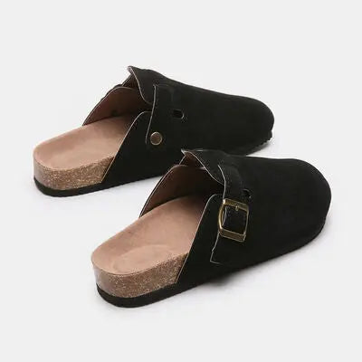 Suede Closed Toe Buckle Slide - Nikki’s Place