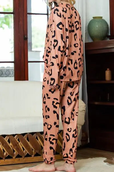 Leopard Round Neck Top and Drawstring Pants Lounge Set - Nikki’s Place