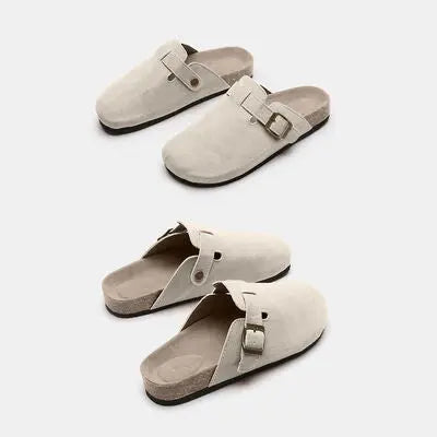 Suede Closed Toe Buckle Slide - Nikki’s Place