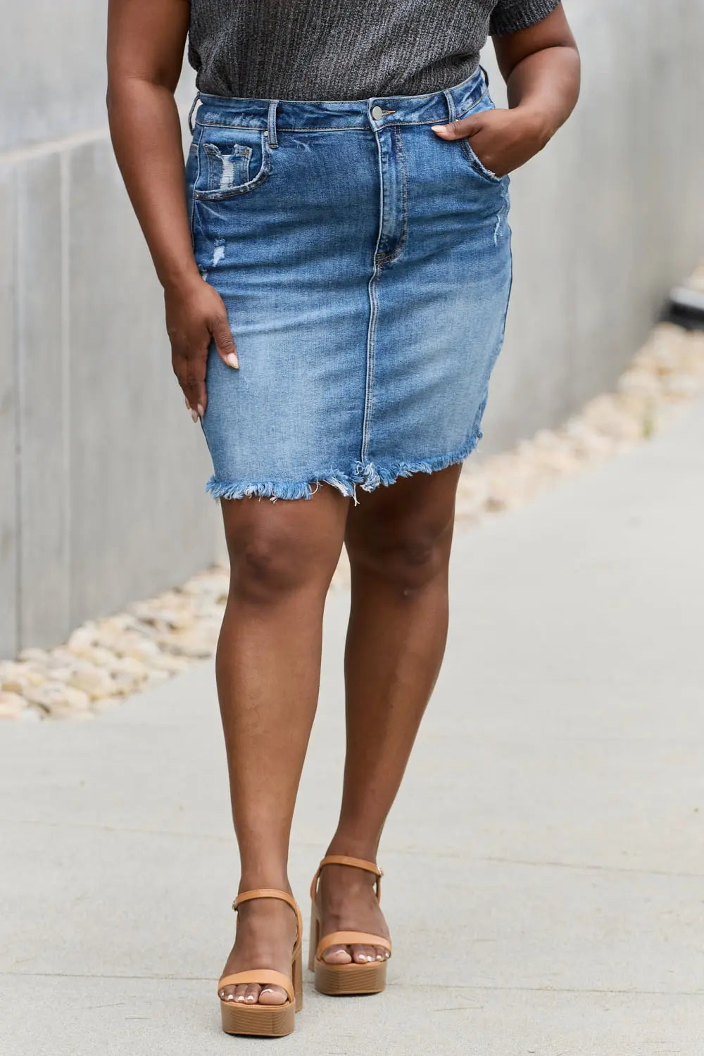 RISEN Amelia Full Size Denim Mini Skirt - Nikki’s Place