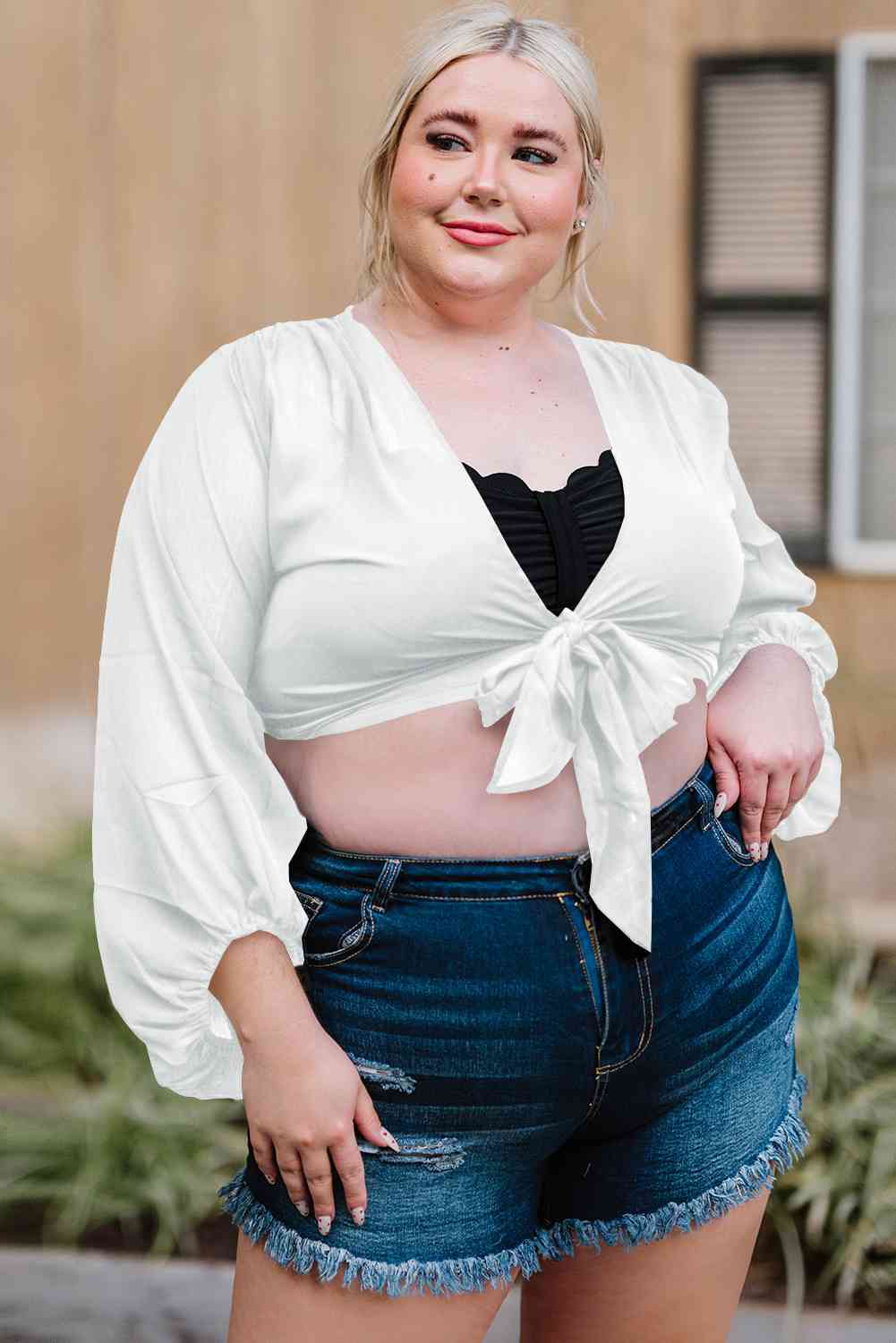 Plus Size Tie Front Crop Top - Nikki’s Place