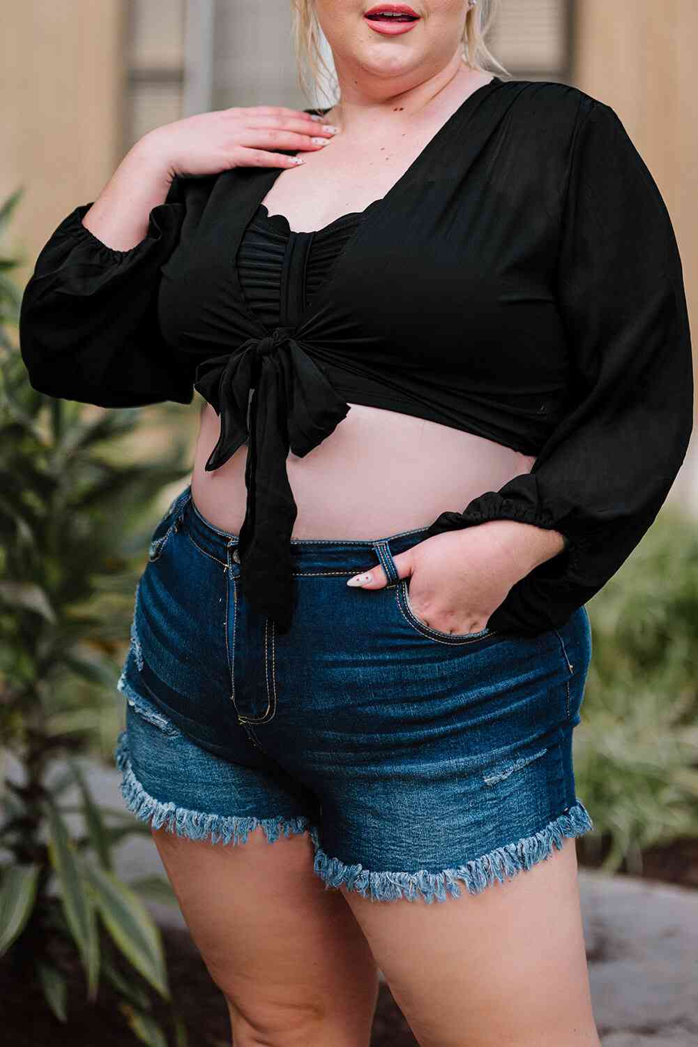 Plus Size Tie Front Crop Top - Nikki’s Place