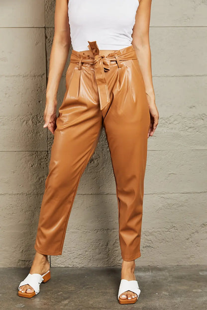 HEYSON Powerful You Regular/Full Size Faux Leather Paperbag Waist Pants - Nikki’s Place