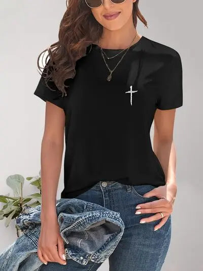 Cross Graphic Round Neck T-Shirt - Nikki’s Place