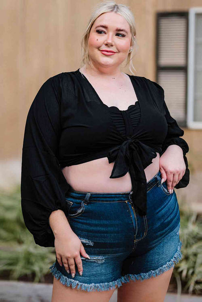 Plus Size Tie Front Crop Top - Nikki’s Place