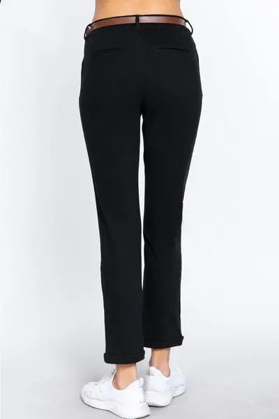 ACTIVE BASIC Cotton-Span Twill Straight Pants - Nikki’s Place