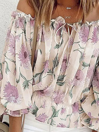 Floral Off-Shoulder Flounce Sleeve Blouse - Nikki’s Place