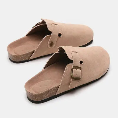 Suede Closed Toe Buckle Slide - Nikki’s Place