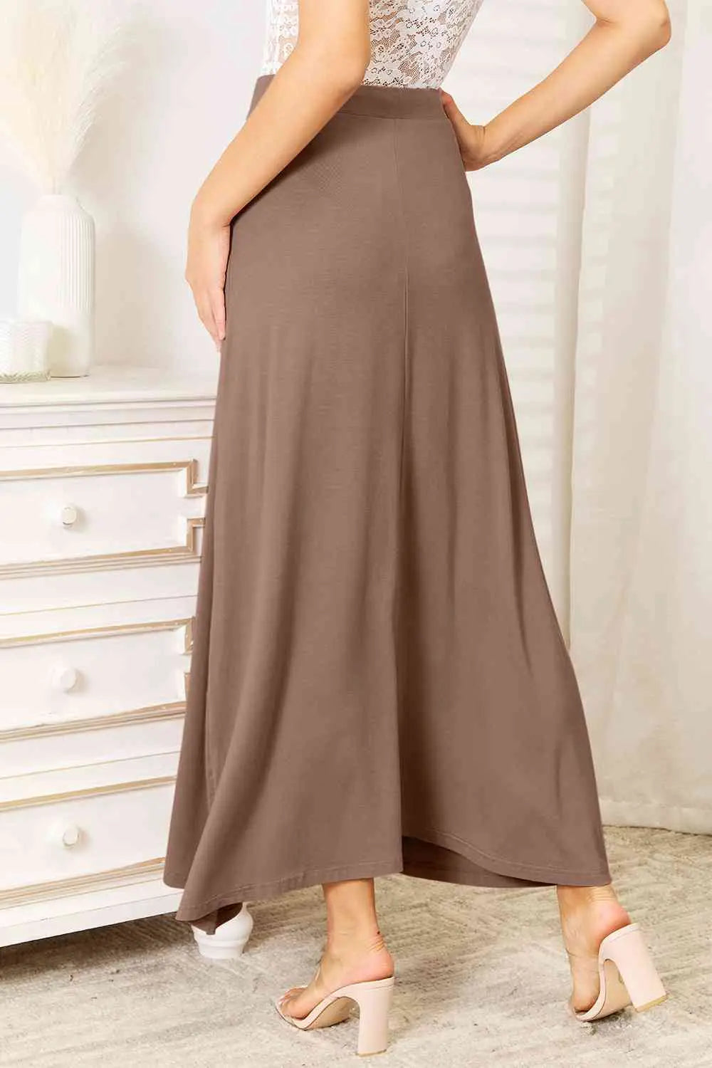 Soft Rayon Drawstring Waist Maxi Skirt Rayon - Nikki’s Place