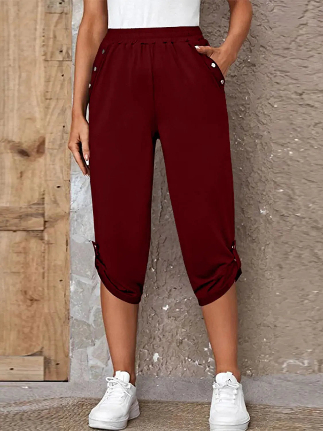 Full Size Roll-Tab Capris Pants - Nikki’s Place