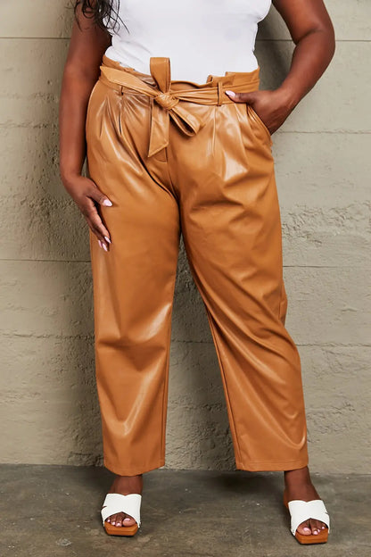 HEYSON Powerful You Regular/Full Size Faux Leather Paperbag Waist Pants - Nikki’s Place