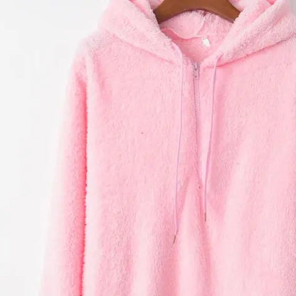 Quarter-Zip Drawstring Teddy Hoodie - Nikki’s Place