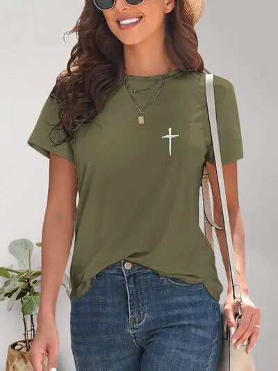 Cross Graphic Round Neck T-Shirt - Nikki’s Place