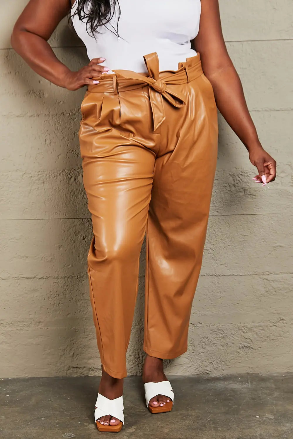 HEYSON Powerful You Regular/Full Size Faux Leather Paperbag Waist Pants - Nikki’s Place