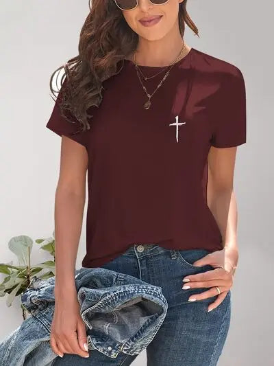 Cross Graphic Round Neck T-Shirt - Nikki’s Place