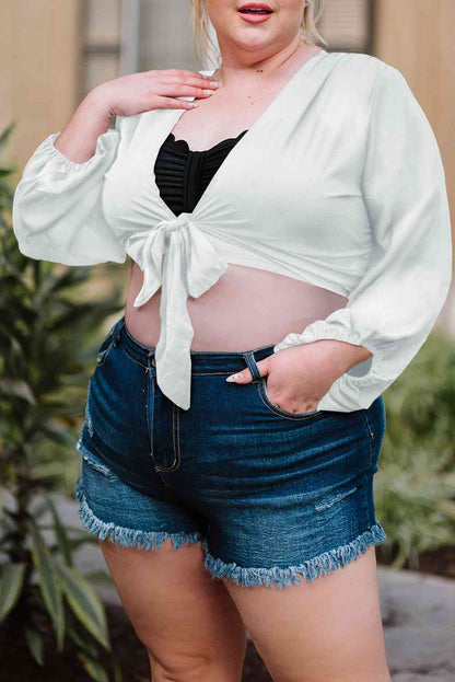 Plus Size Tie Front Crop Top - Nikki’s Place