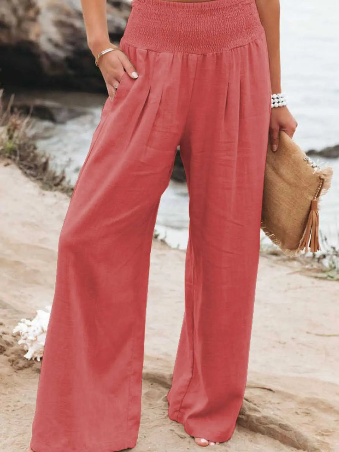 Regular/Full Size Smocked Waist Wide Leg Pants - Nikki’s Place