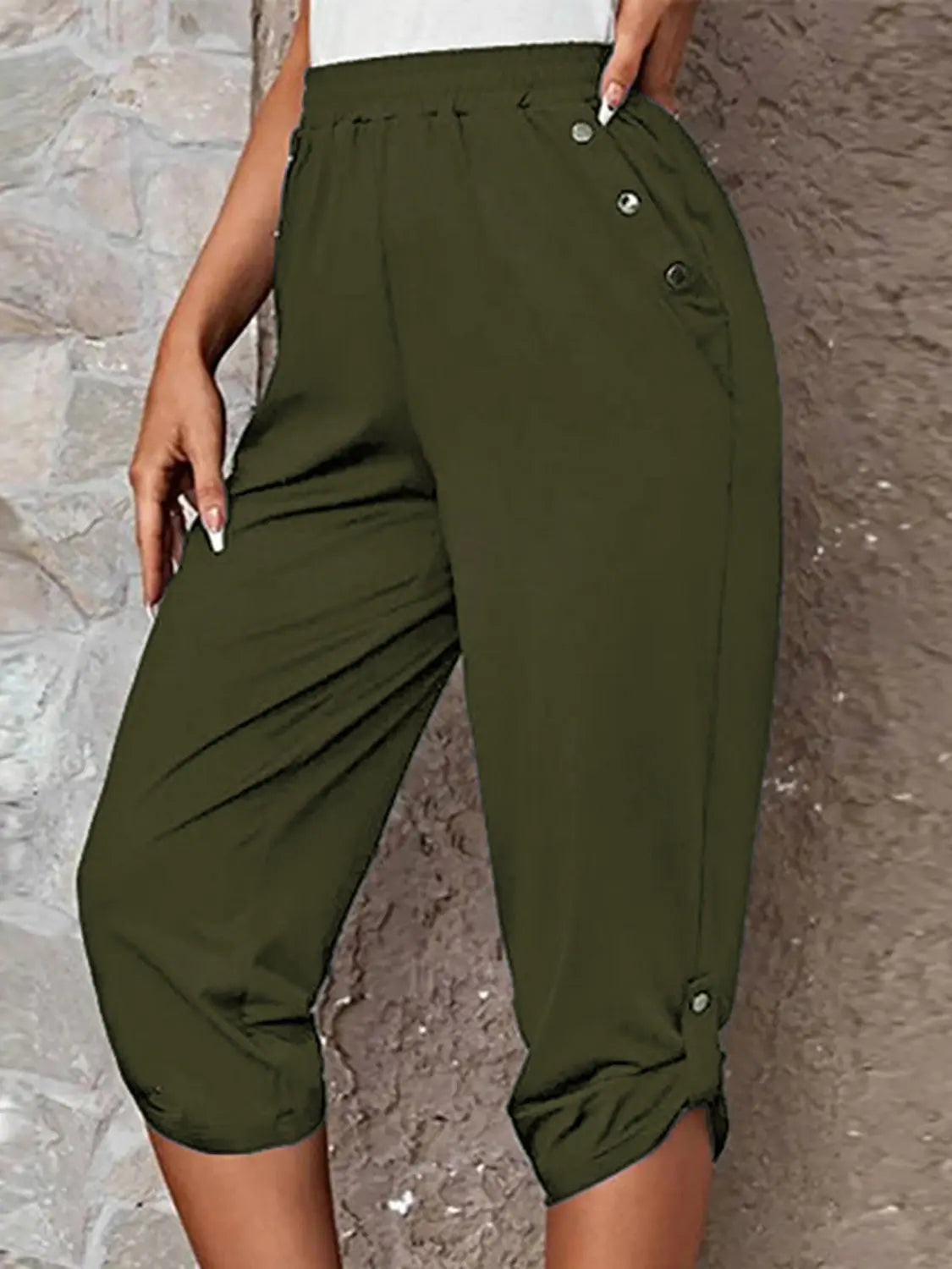 Full Size Roll-Tab Capris Pants - Nikki’s Place