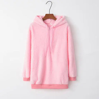 Quarter-Zip Drawstring Teddy Hoodie - Nikki’s Place