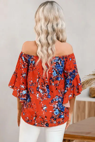 Tied Printed Off-Shoulder Half Sleeve Blouse - Nikki’s Place