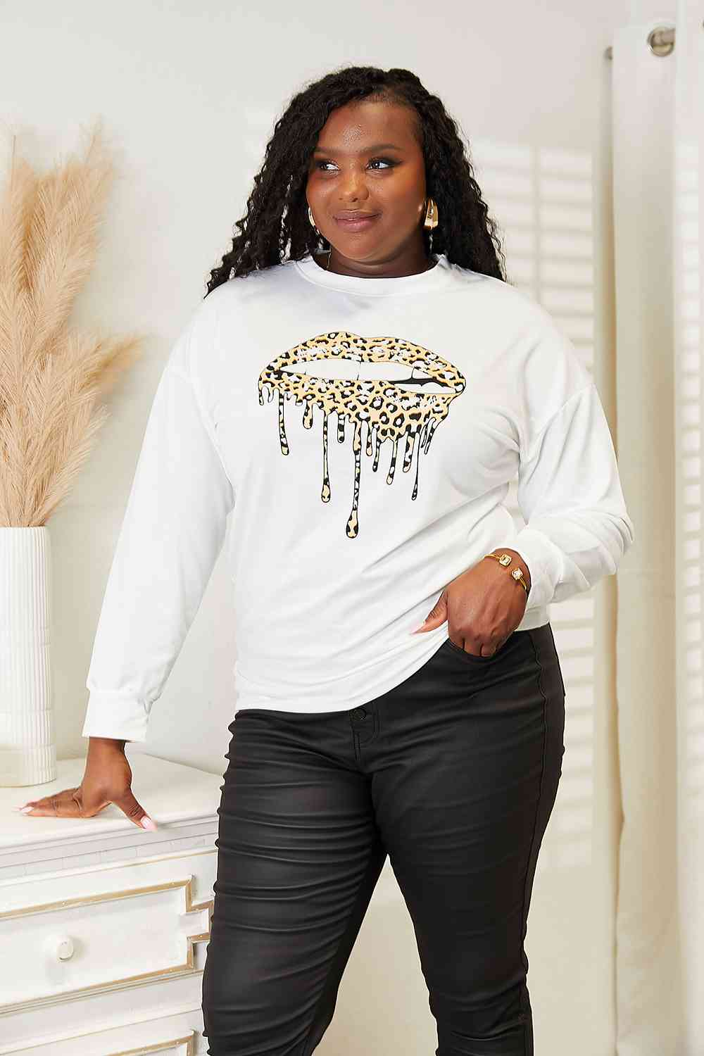 Simply Love Graphic Dropped Shoulder Round Neck Sweatshirt - Nikki’s Place