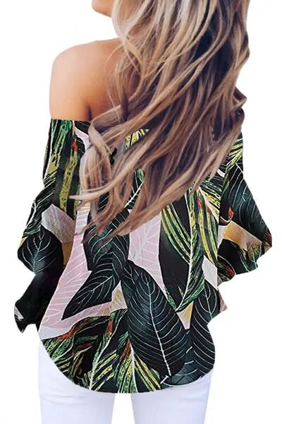 Tied Printed Off-Shoulder Half Sleeve Blouse - Nikki’s Place