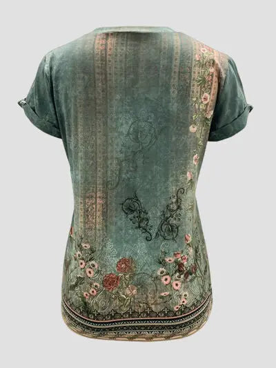 Printed Round Neck Short Sleeve T-Shirt - Nikki’s Place