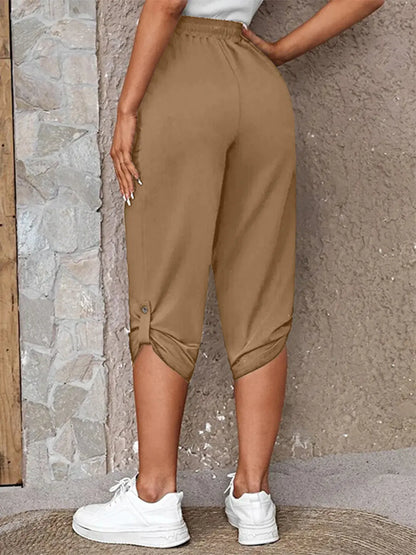 Full Size Roll-Tab Capris Pants - Nikki’s Place