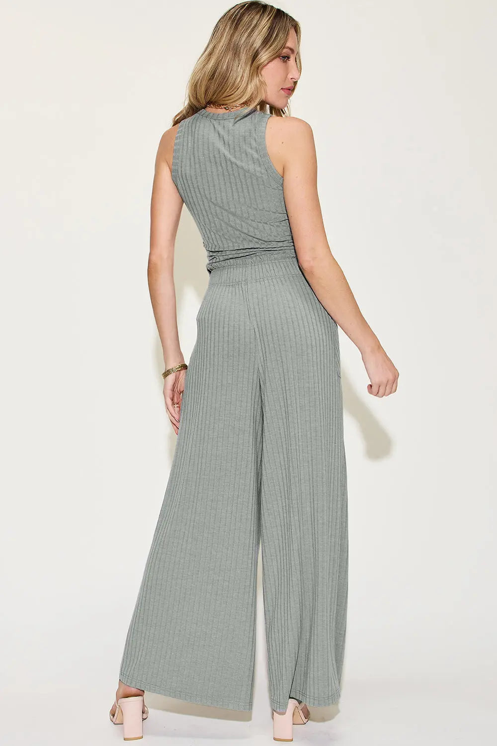 Basic Bae Full Size Ribbed Tank and Wide Leg Pants Set - Nikki’s Place