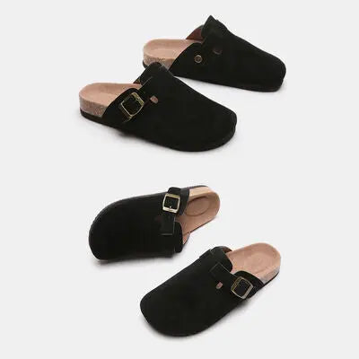 Suede Closed Toe Buckle Slide - Nikki’s Place