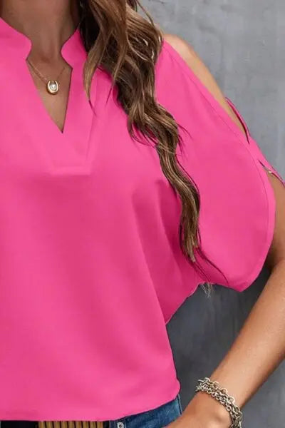 Notched Cold Shoulder Blouse - Nikki’s Place