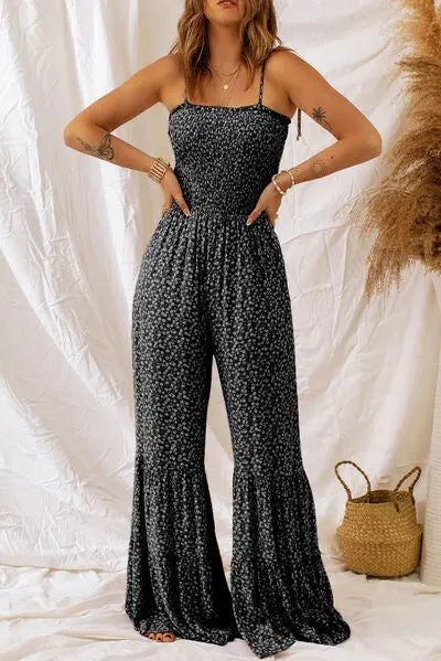 Floral Spaghetti Strap Wide Leg Jumpsuit - Nikki’s Place